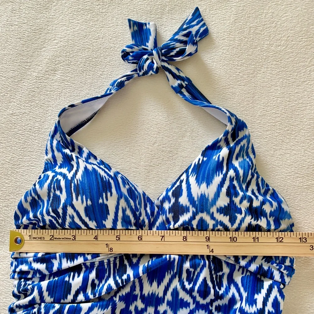 Lauren Ralph Lauren Tankini Top 6 Blue Ikat Ruched Swim Top Coastal Cruise Wear